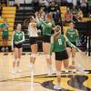The Wall Lady Hawks celebrate a point during their regional semifinal win over Idalou on Thursday, Nov. 6, 2025.