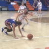 Christoval's Sophia Nemec and Coleman's Savannah Hurtado hustle toward a loose ball in their playoff game Monday, Feb. 16, 2026.