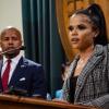 Ellie Fisher, vice president of the Texas NAACP Youth & College Division, speaks during a news conference at the state Capitol in Austin on April 4, 2023.