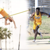 Angelo State Pole Vaulter Jonathan Wright and members of the 4x100 Meter Relay William Opare and Francis Patanpatan