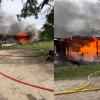 Structure fire in Tom Green County on Monday, April 13, 2026. (Left photo, taken by East Concho VFD.) (Right photo: taken by Wall VFD.) 