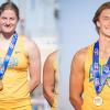 Marie Schuler (left) won the women’s hammer throw at the Lone Star Conference Track and Field Meet, while Jonathan Wright won the men’s pole vault.
