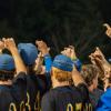 The Angelo State baseball team huddles during the 2026 season.