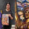Pictured: Judy Aguado Mendoza and her winning piece with San Saba High School art teacher Shara Wright