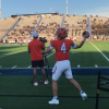 Micah Smith fires a pass in his final warmup before the Central Bobcats game against Abilene High on Friday, Aug. 28, 2026, at San Angelo Stadium.