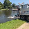 For the first time in more than a month, channel catfish were stocked in the Concho River in downtown San Angelo on Friday, Sept. 4.
