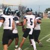 TLCA San Angelo's Justin Reynolds (5) celebrates with teammates after scoring a touchdown against Winters on Thursday, Sept. 10, 2026.