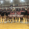 The Ballinger volleyball team celebrates after a first-round playoff win over Colorado City on Thursday, Oct. 29, 2026.