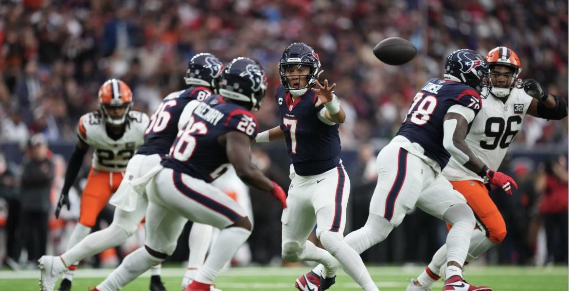 Houston Texans in action against the Cleveland Browns on Wild Card Weekend 2024