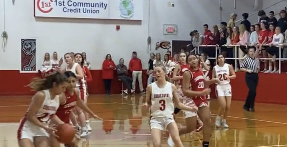 Christoval's Sophia Nemec steals the ball for the Lady Cougars.