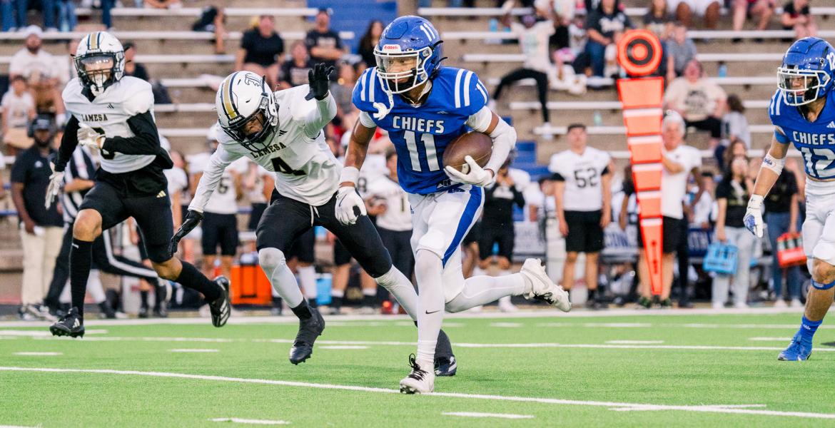 Lake View's Braylon White runs after a catch against Lamesa on Friday, Sept. 13, 2024, at San Angelo Stadium.