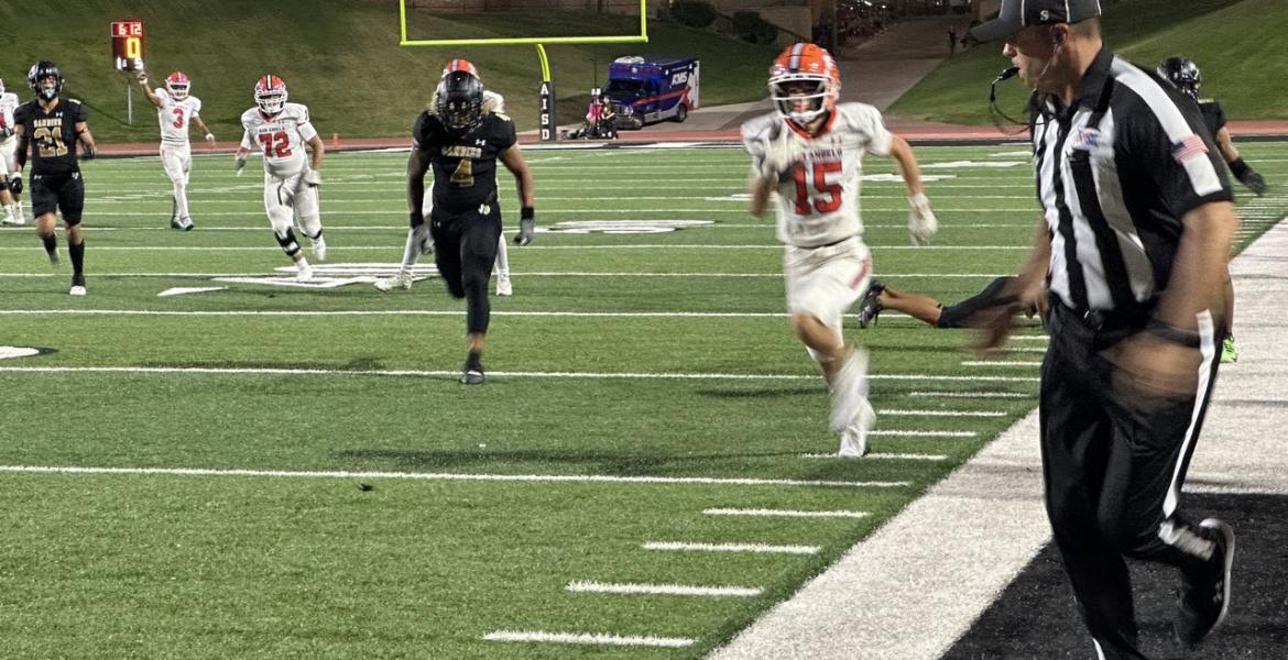 Central Bobcats' Gavin Johnson on a long touchdown run down the sideline against Amarillo High