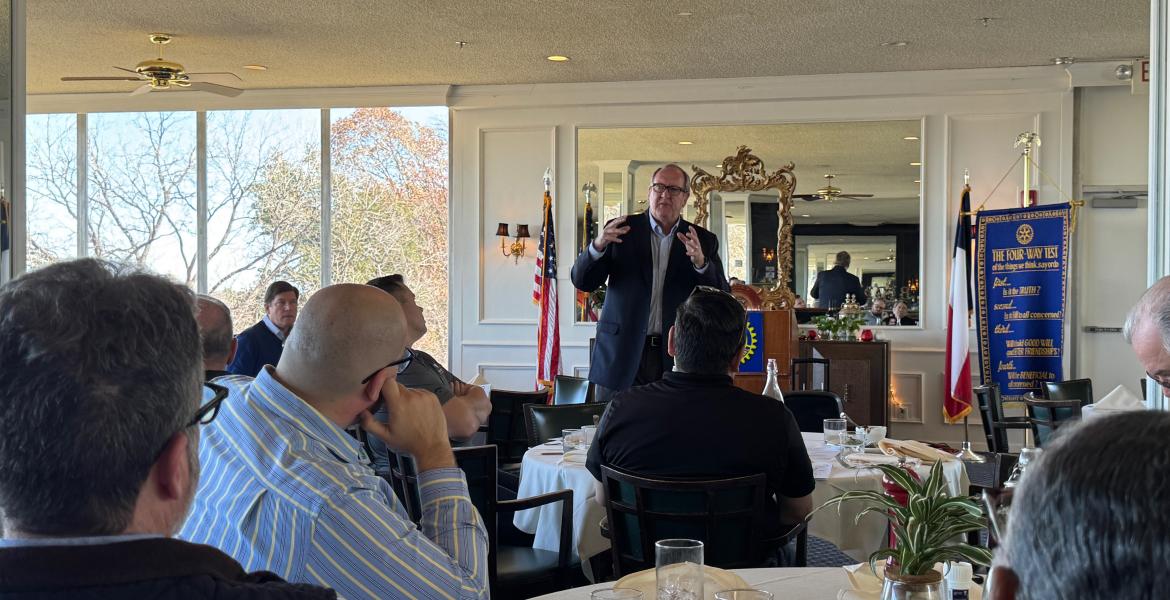 San Angelo Chamber of Commerce President Steve Ahlenius makes the case for a $403 million San Angelo ISD bond at the Friday, Jan 24, 2025 meeting of the San Angelo Rotary Club