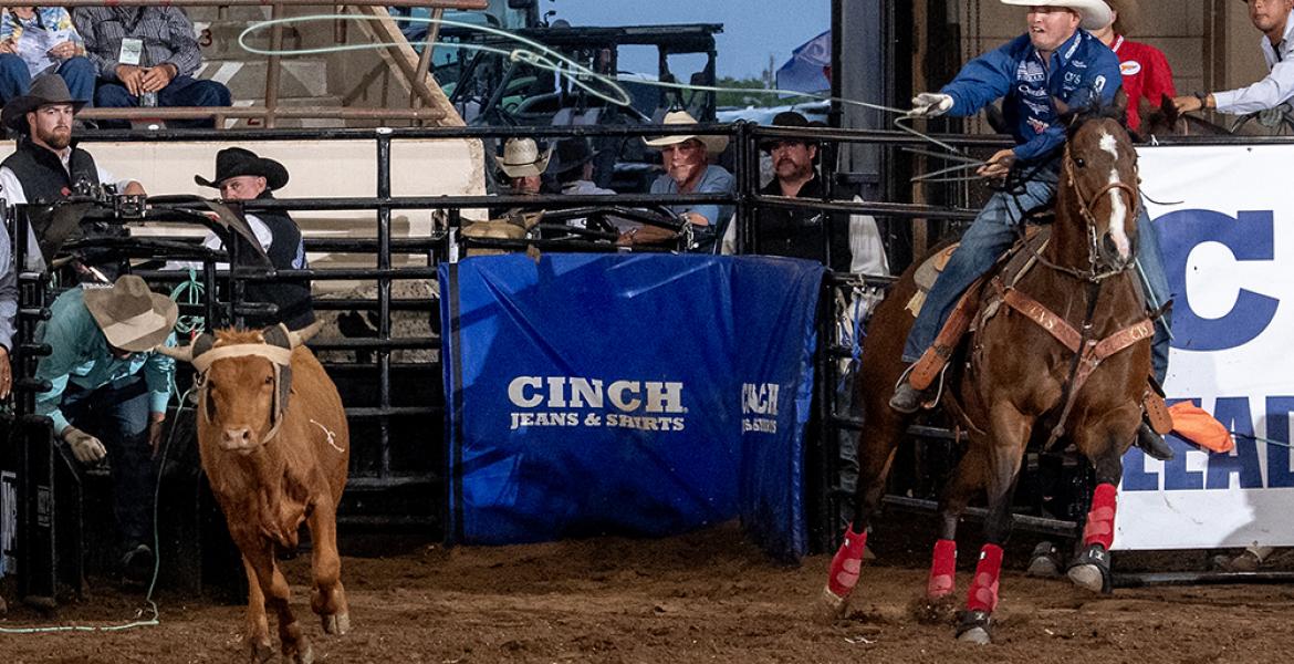 Kolton Schmidt and Will Woodfin finished with a three-run cumulative time of 14.0 seconds to claim the team roping title at the San Angelo Rodeo on Friday, April 18, 2025.