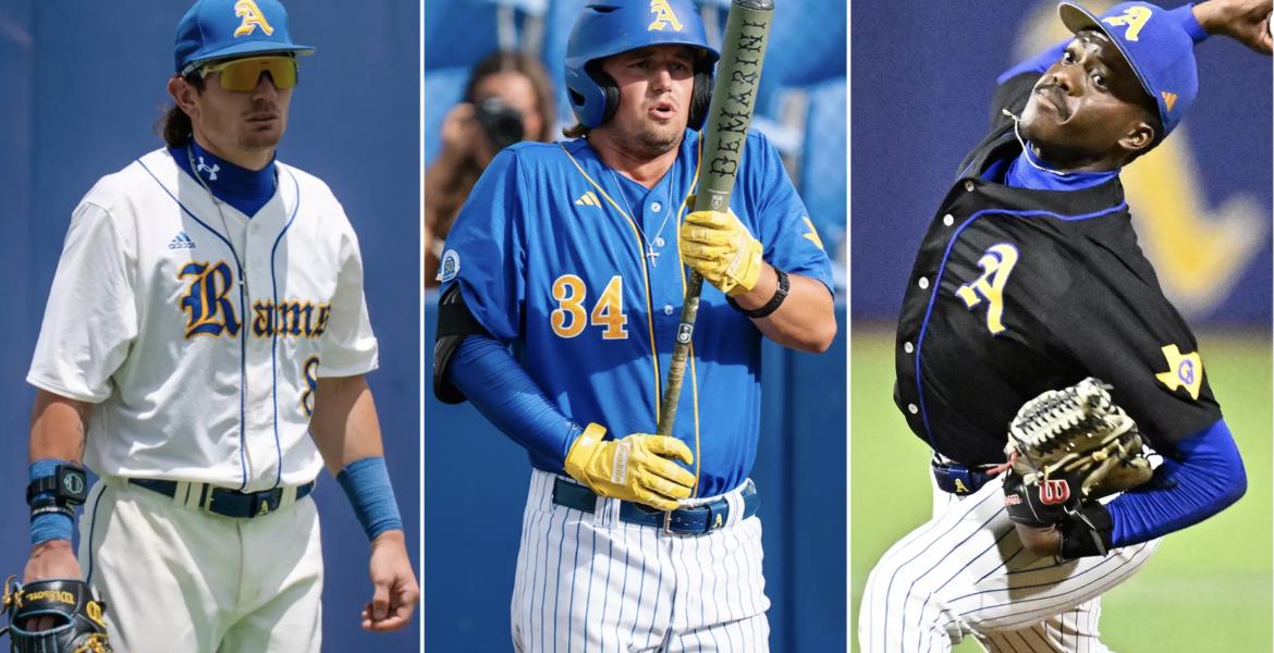 Angelo State Rams' Jacob Guerrero, Ethan Flodstrom and Nick Wilson