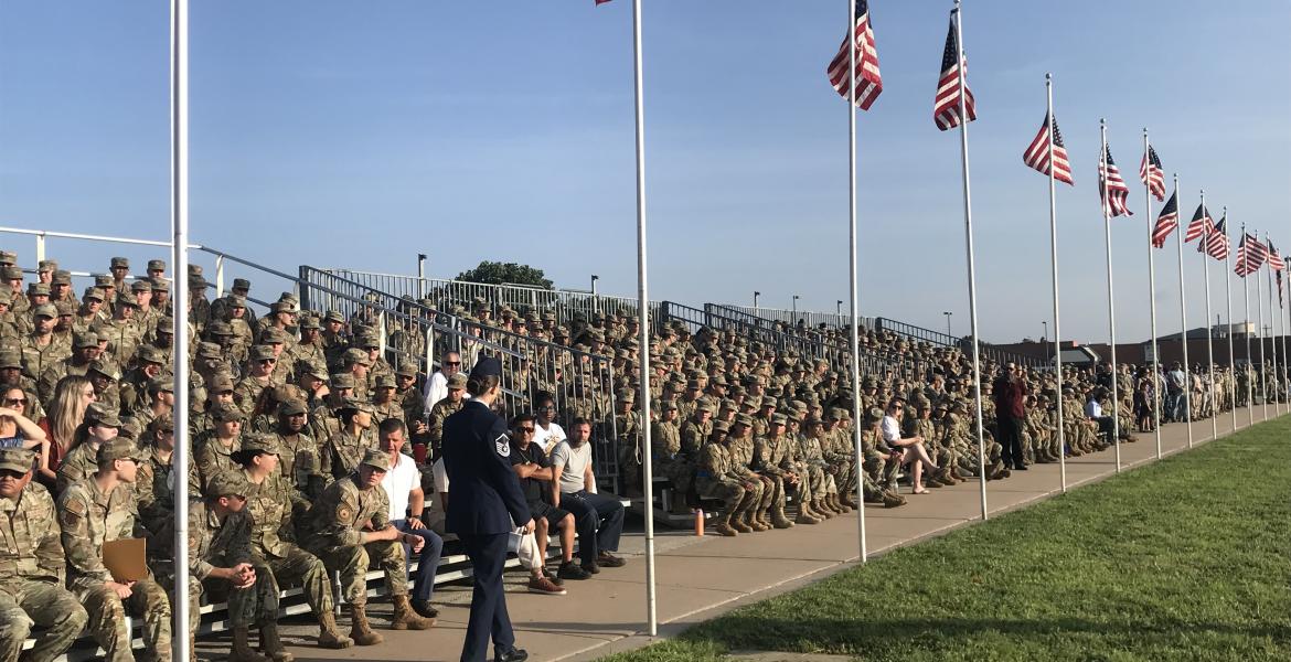 Hundreds of airmen were in attendance for the change of command ceremony at Goodfellow Air Force Base on Thursday, July 17, 2025.