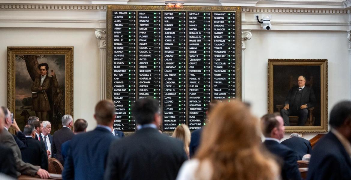 The House chamber on Aug. 5, 2025, on the second day the chamber failed to have a quorum after most House Democrats fled the state to halt a GOP congressional redistricting effort.