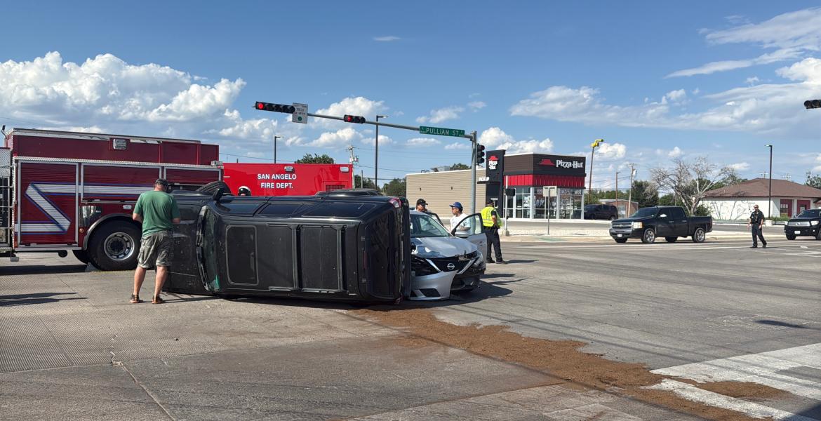 Two people involved in a rollover crash Wednesday afternoon in San Angelo managed to walk away unharmed.