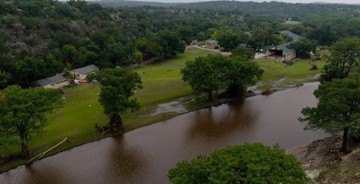 Camp Mystic along the banks of the Guadalupe River in Hunt on July 5, 2025, after deadly flood waters washed through the region.