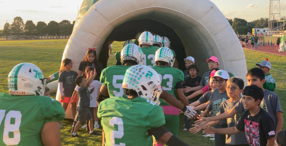 The Eldorado Eagles prepare to run through their tunnel before the game against Iraan on Oct. 10, 2025.