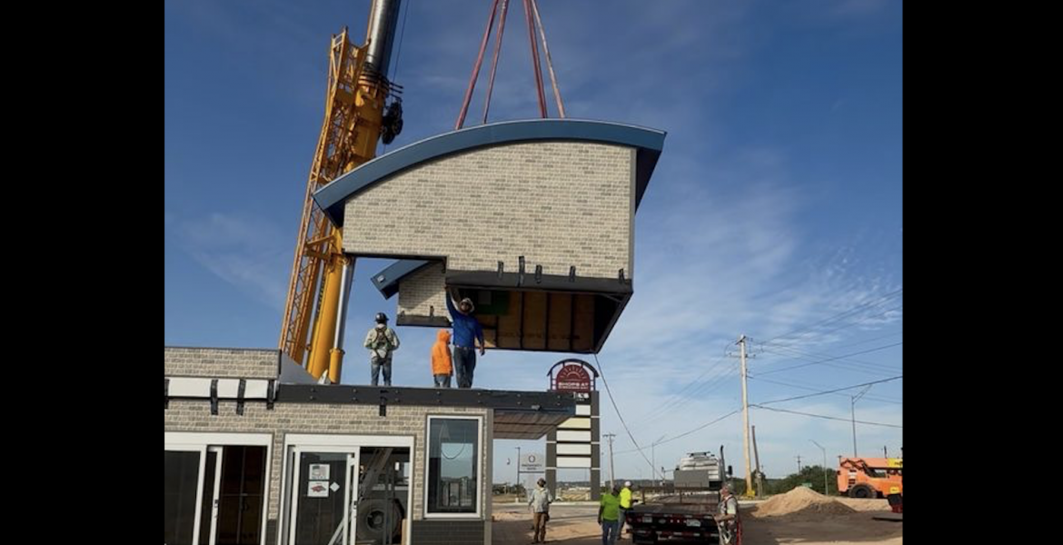 The newest 7 Brew in San Angelo is weeks away from opening after construction crews placed the drive-thru coffee stand on the ground Wednesday. The newest 7 Brew in San Angelo is weeks away from opening after construction crews placed the drive-thru coffee stand on the ground Wednesday.