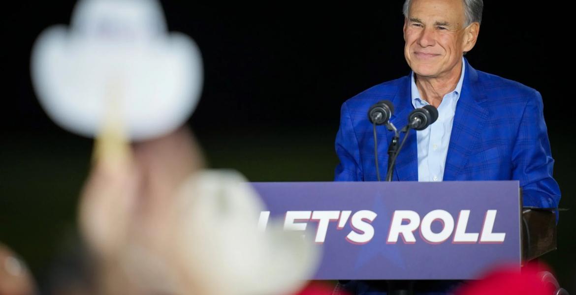 Gov. Greg Abbott smiles as people cheered after he announced his intention to run for another term as governor during an event on Sunday, Nov. 9, 2025, at East River 9 in Houston. Jon Shapley for The Texas Tribune