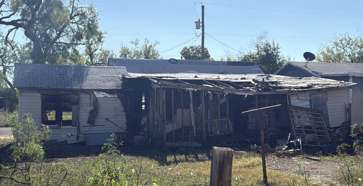 A shot from the backside of the house shows extensive damage after a strucure fire was called on Nov. 20, 2025. 
