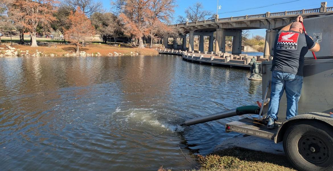 The Texas Parks and Wildlife Department stocked rainbow trout in the Concho River in downtown San Angelo on Tuesday for the final time in 2025.