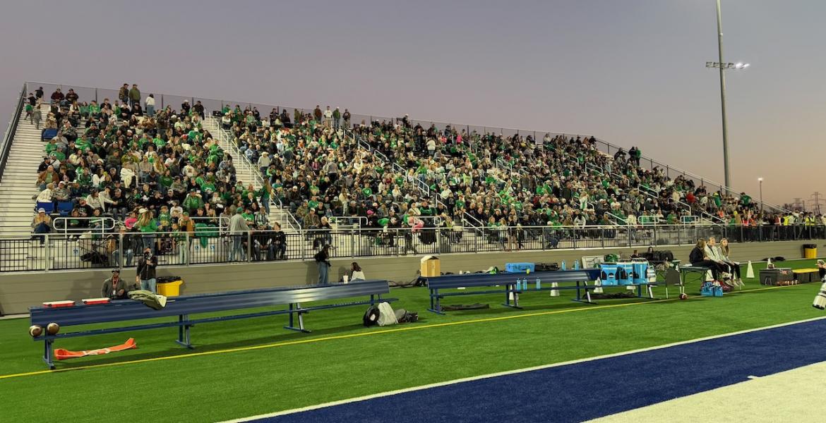 Wall Hawks parents and fans 15 minutes prior to the state semifinal against Gunter in Stephenville on Dec. 12, 2025.
