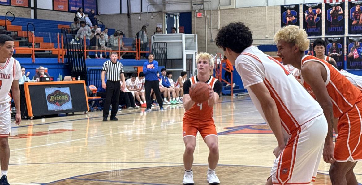 Central Bobcats' Micah Smith shoots a free throw against Canutillo during the 2025 Doug McCutchen Basketball Tournament
