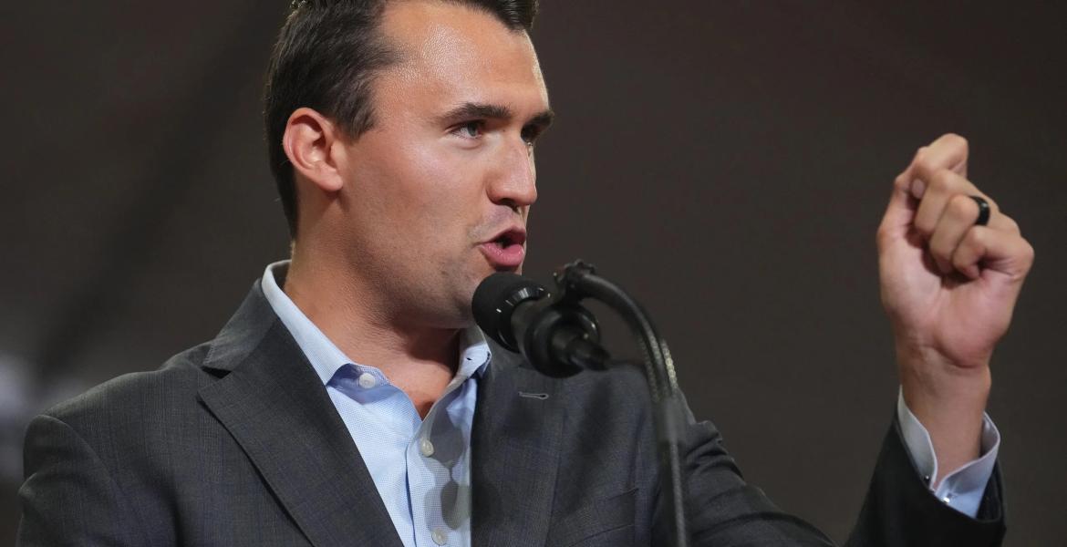 Turning Point USA founder Charlie Kirk speaks during a rally for vice presidential nominee JD Vance at Arizona Christian University in Glendale, Arizona on July 31, 2024.