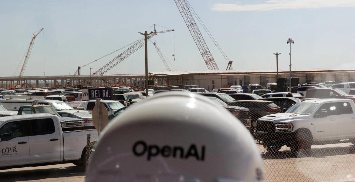 The steel frame of data centers under construction during a tour of the OpenAI data center in Abilene on Sept. 23, 2025. A total of eight data center buildings are planned to exist on the campus.