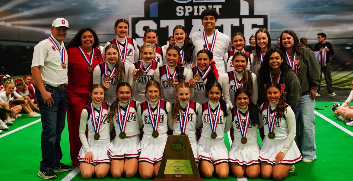 The Sonora cheerleading team took third place Thursday at the UIL Spirit State Championships.