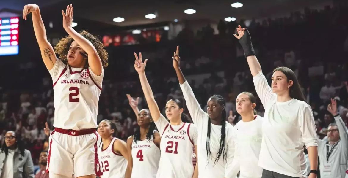 Oklahoma's Aaliyah Chavez drains a 3-pointer for the University of Oklahoma.