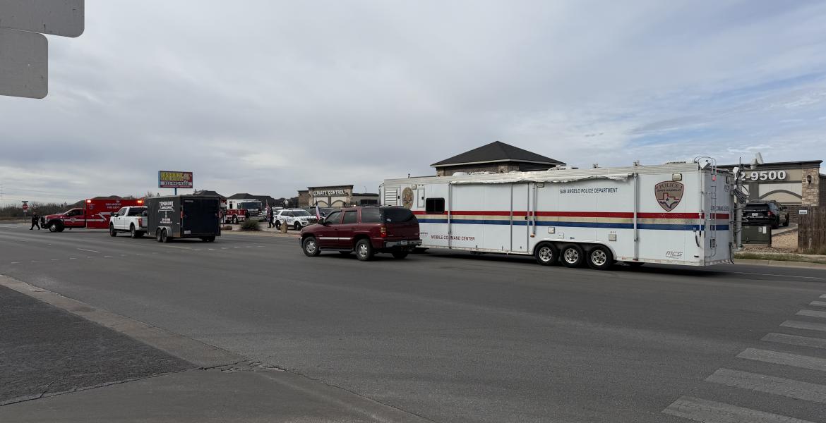 The San Angelo Police Department mobile command center unit is seen across from Lamar Elementary in San Angelo on Monday, Jan. 12, 2025.