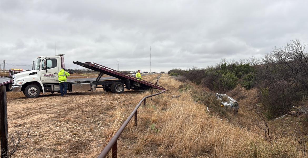 One person was taken to the hospital after their vehicle left the road Friday afternoon on US Highway 87 on the outskirts of San Angelo.
