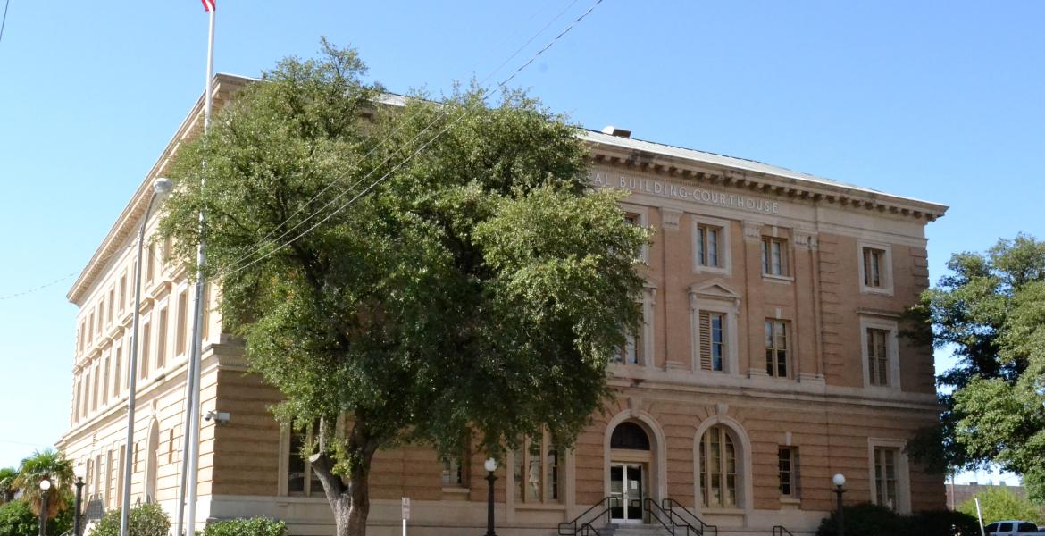 O.C. Fisher Federal Building in San Angelo, Texas where the Federal Court of the Northern District of Texas, San Angelo Division, is convened.