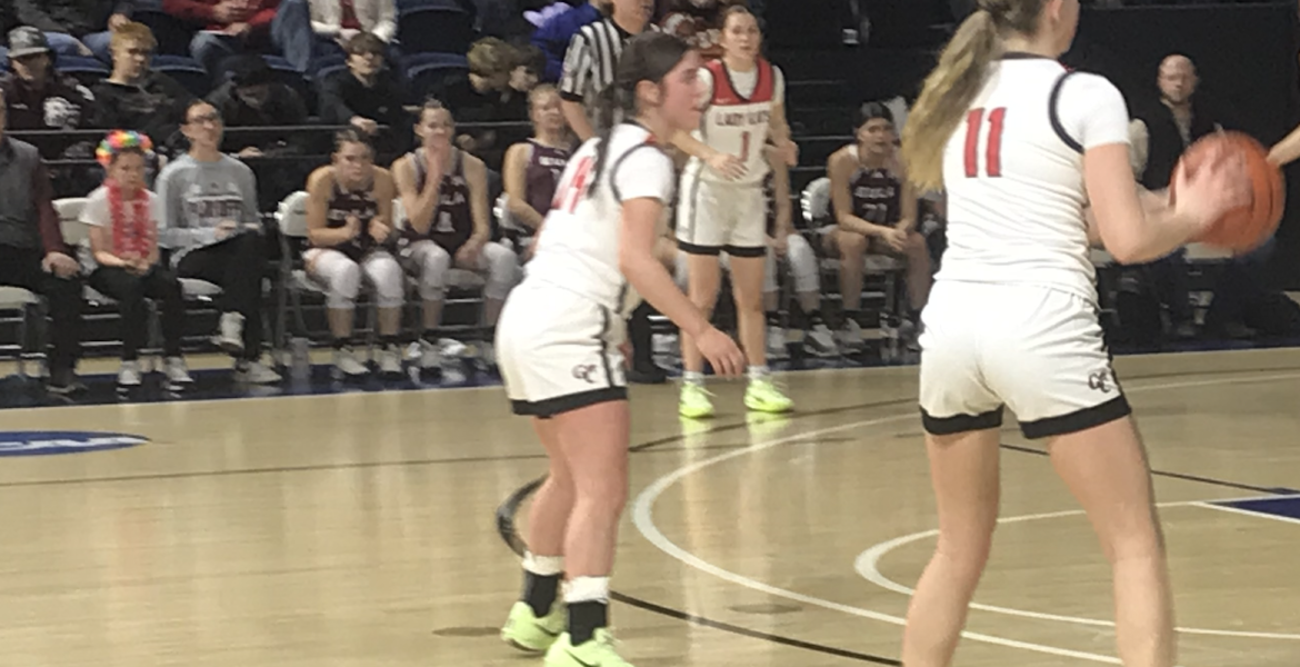 Garden City's girls basketball team in action in a 2025 playoff game against Eula.