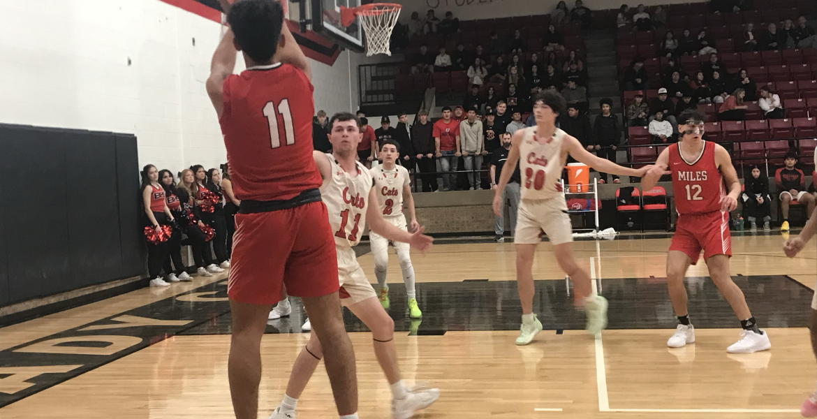Miles' Caleb Guzman knocks down one of his five 3-pointers Wednesday against Ballinger.