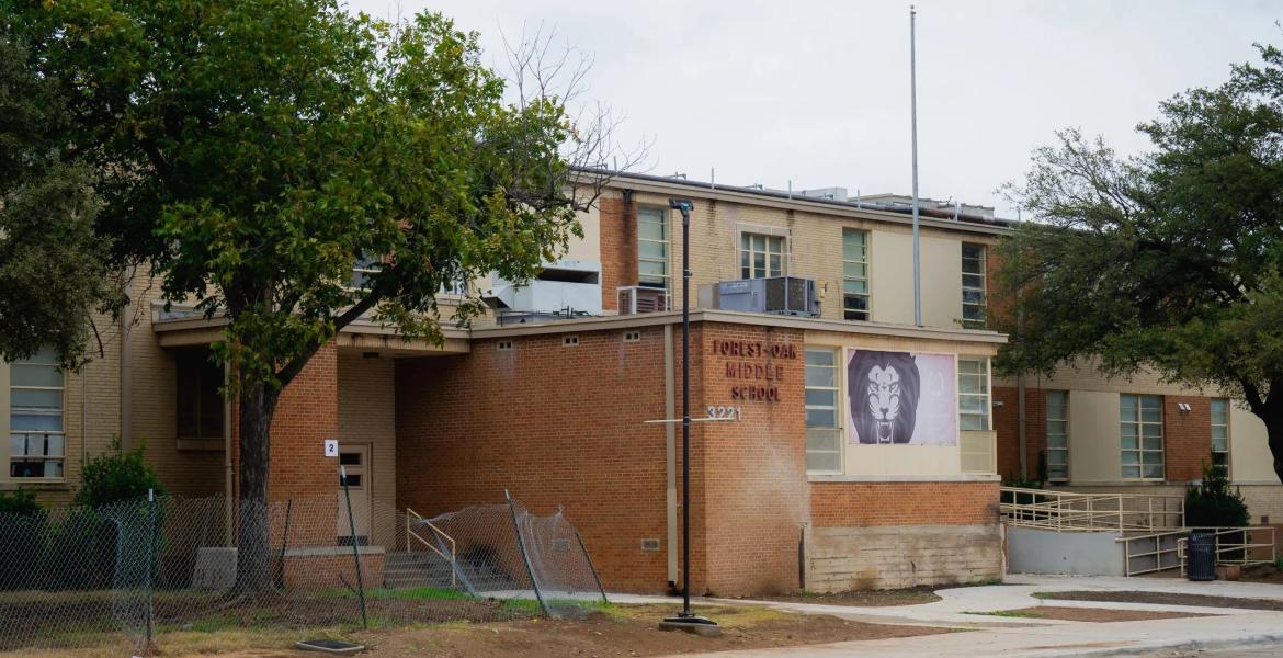 The Leadership Academy at Forest Oak Middle School in Fort Worth on Friday, Oct. 24, 2025. The Texas Education Agency took over the Fort Worth Independent School District after the now-closed Leadership Academy at Forest Oak Sixth Grade failed to meet state academic standards for five consecutive years.