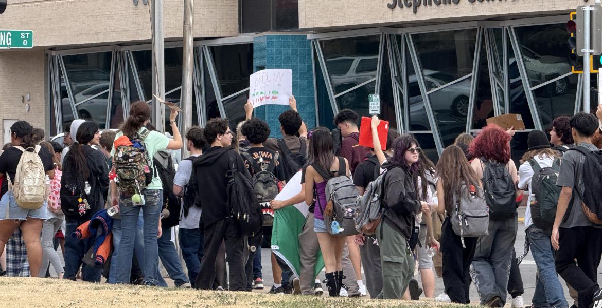 A large group of students from Central High School left campus Tuesday to protest against ICE deportations during a demonstration in downtown San Angelo.
