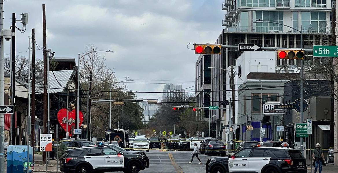 Scene of the overnight shooting at a downtown Austin bar that left 3 dead, including suspect, on Sunday, March 1, 2026.