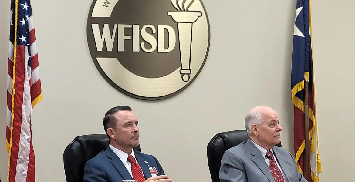 From left: Wichita Falls ISD Superintendent Donny Lee and School Board President Mark Lukert on Thursday, March 5, 2026.