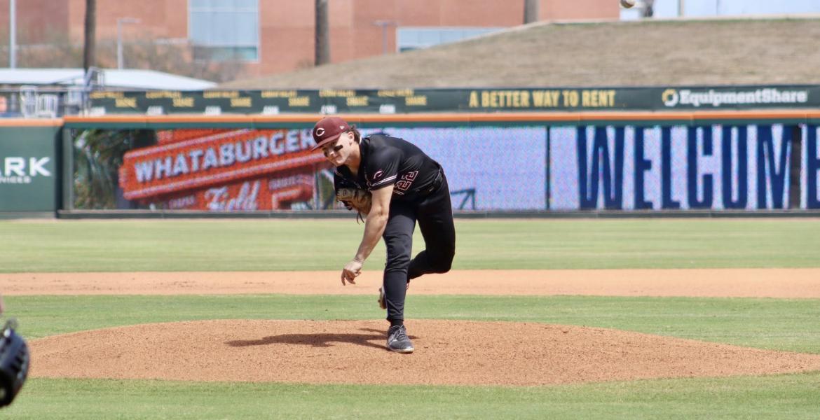 Calallen's Drayton Mitchell throws a pitch during the 2026 baseball season.