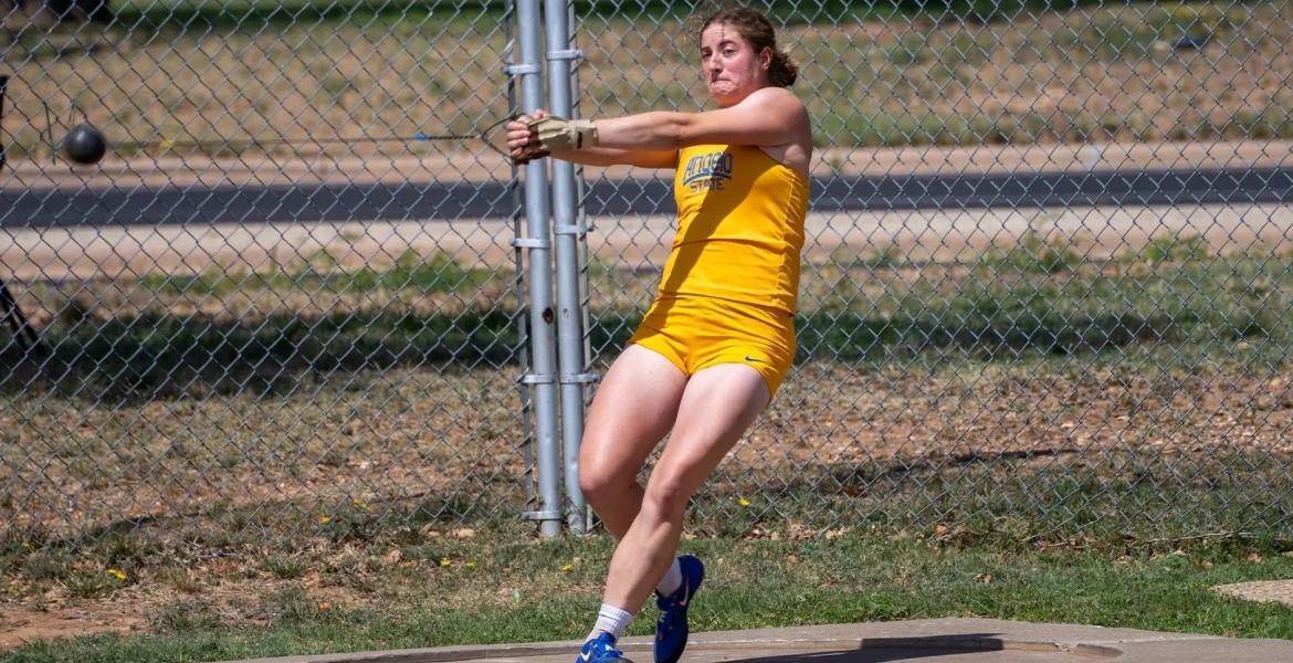 Angelo State's Marie Schuler set a meet record in the hammer throw with a mark of 60.96 meters (200 feet) at the 2026 David Noble Relays.