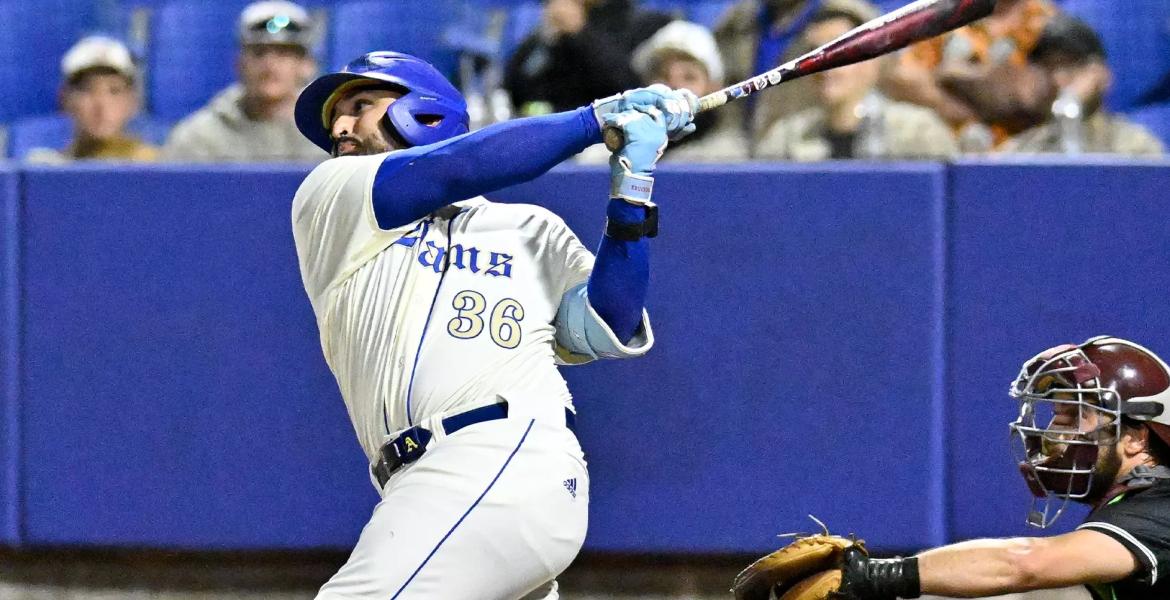 Angelo State's Chris Bernal takes a swing during the 2026 season.