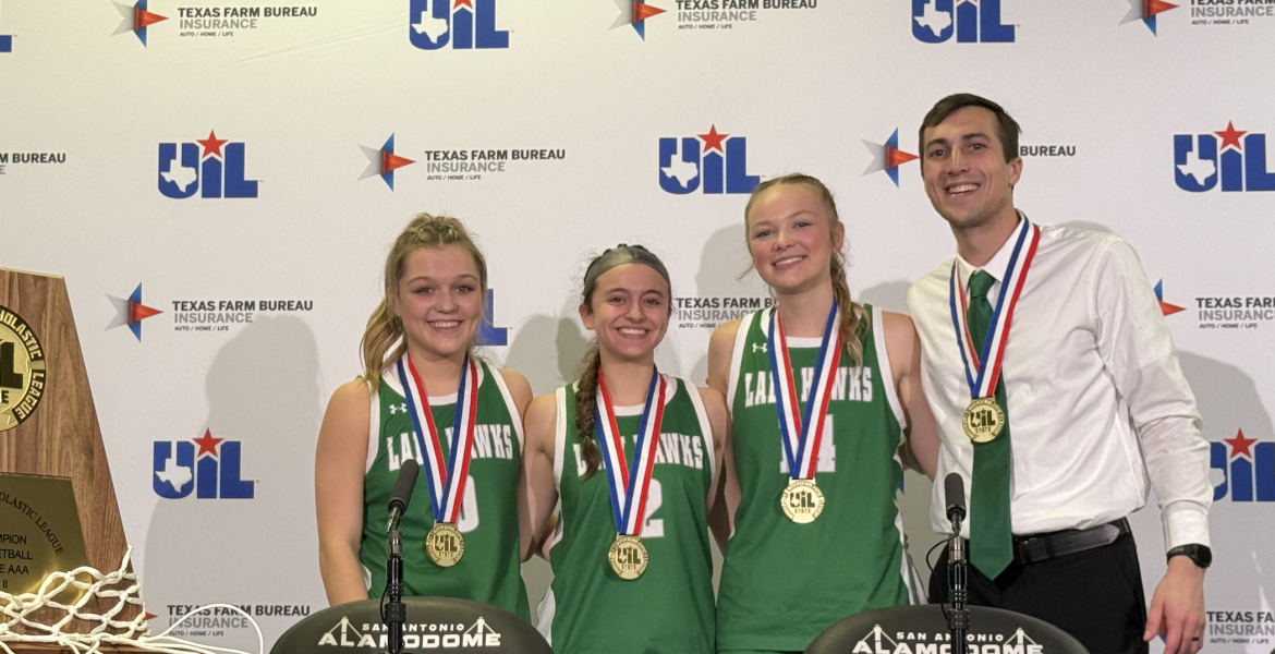 Wall Lady Hawks' Kennedi Graves (left), Kathrine Lewis (center), Emery Harper (right) and head coach Silas Crisler
