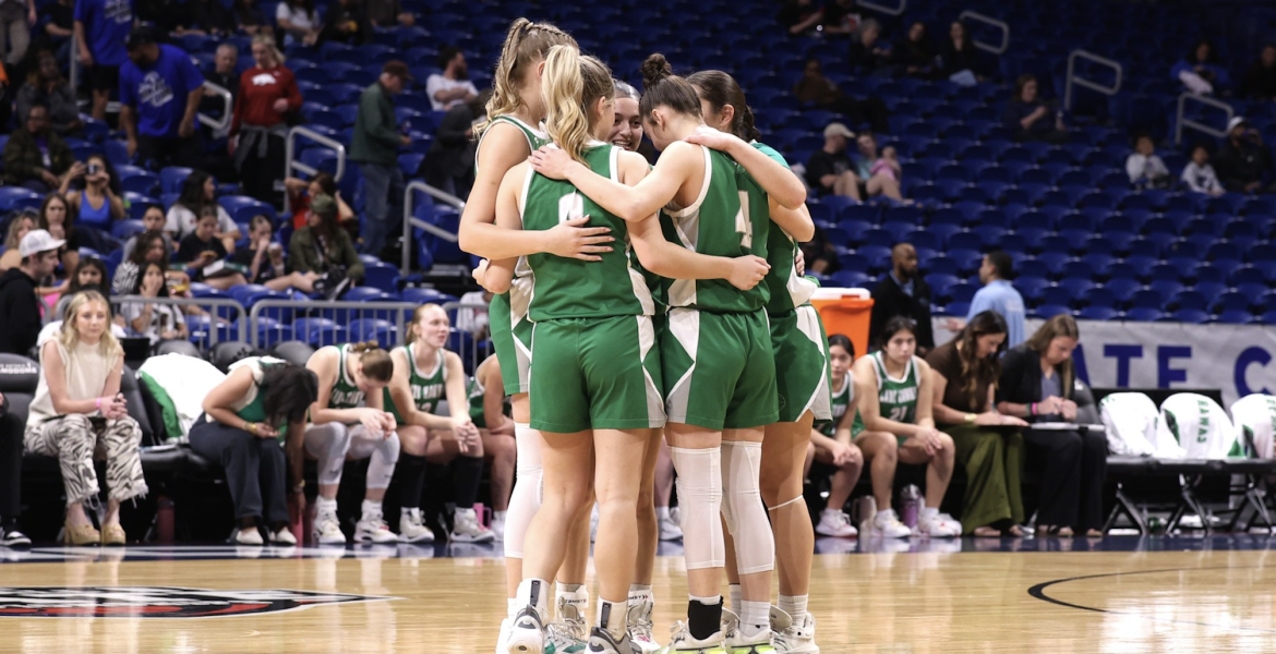 The Wall Lady Hawks huddle during the Class 3A Division II state final Friday, March 6, 2026.