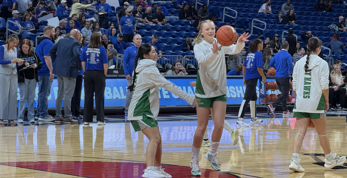The Wall Lady Hawks warm up before their game against Central Heights in the Class 3A Division II state final Friday, March 6, 2026.