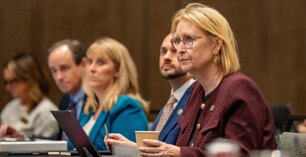 Susan Ballabina, executive vice chancellor of the Texas A&amp;M University System, during a board of regents meeting in College Station on Nov. 13, 2025. Ballabina has been named as sole finalist for president of the system's flagship campus.